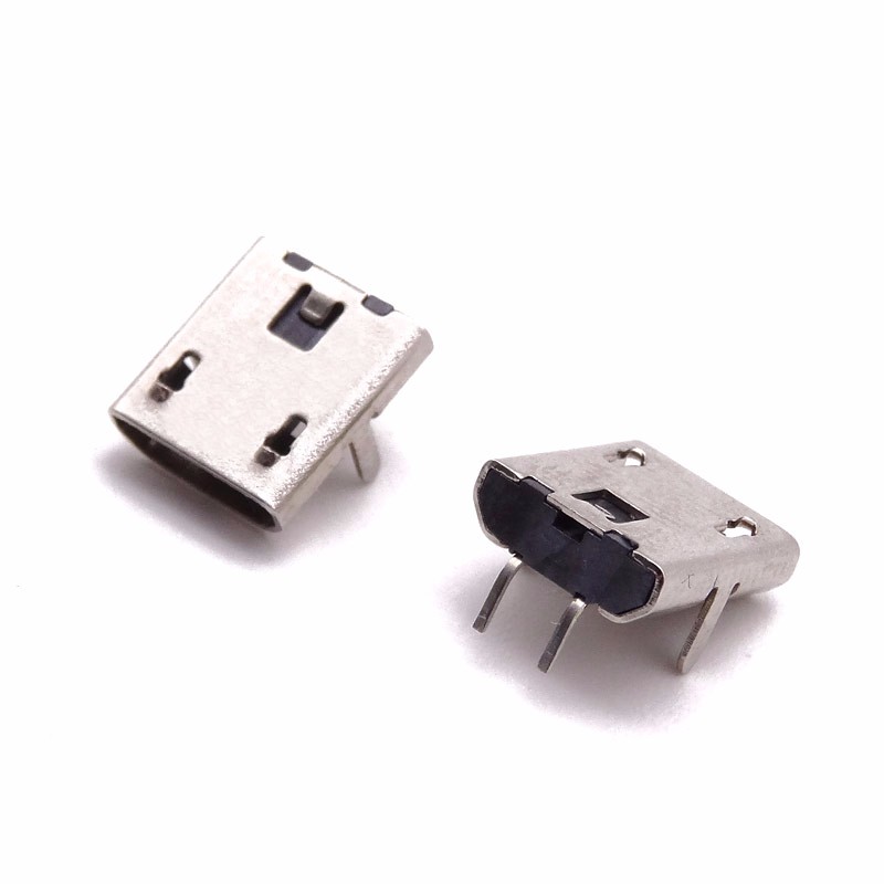MICRO USB 2P母座 卧式90度插板针全插 直边