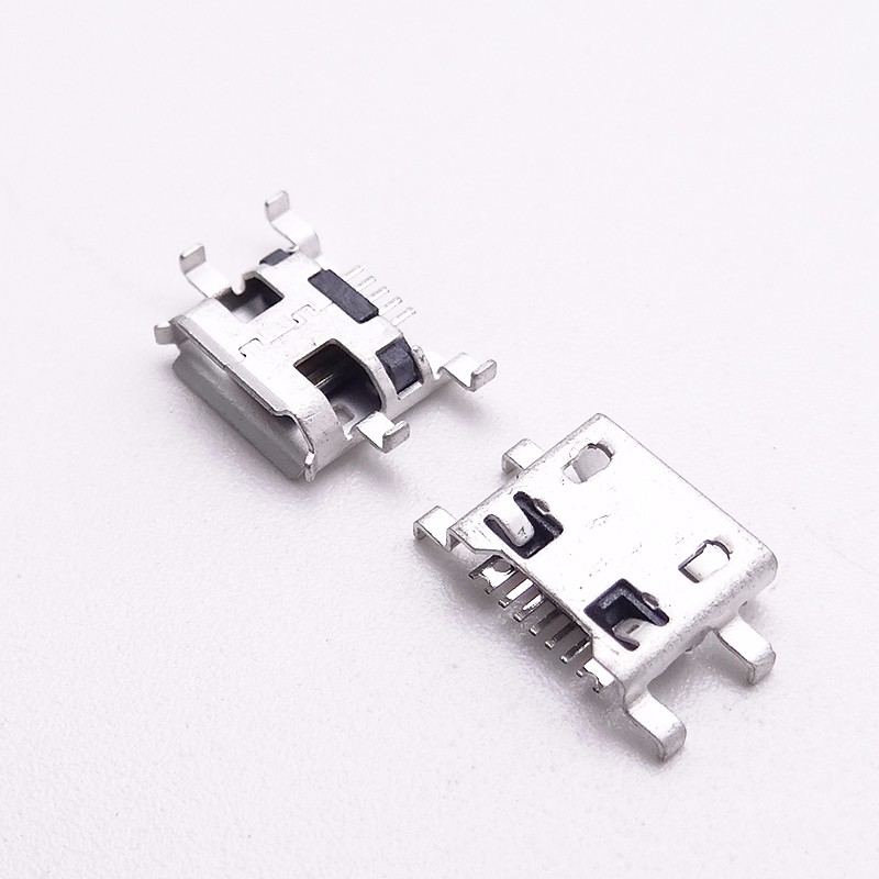 MICRO USB 5P母座 沉板1.00.8 四脚插板SMT 无孔卷边