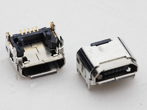 MICRO USB母座 B型加高2.5H 板上四脚插板 有柱双壳 卷边