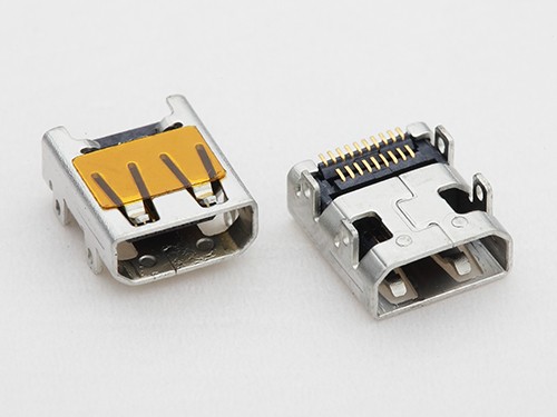 HDMI D型19P母座 板上四脚插板 双排针贴片 带孔 可贴麦拉
