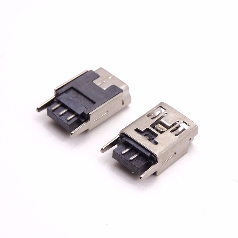 MINI USB 5P母座 180度焊线式 带插脚 双面焊线
