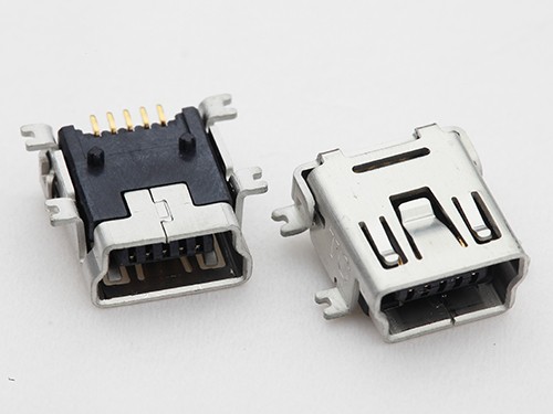 MINI USB 5P母座 B型板上四脚全贴片SMT 有柱
