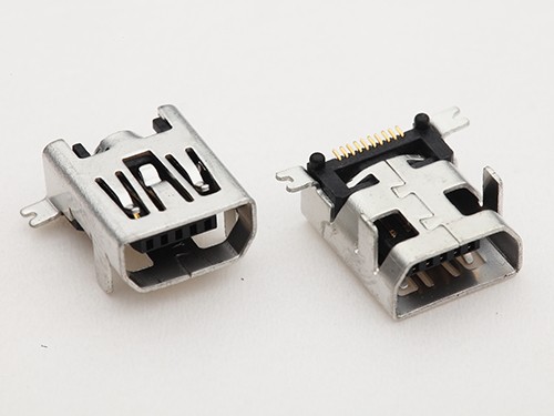 MINI USB 10P母座 板上四脚前插后贴DIP+SMT 有柱