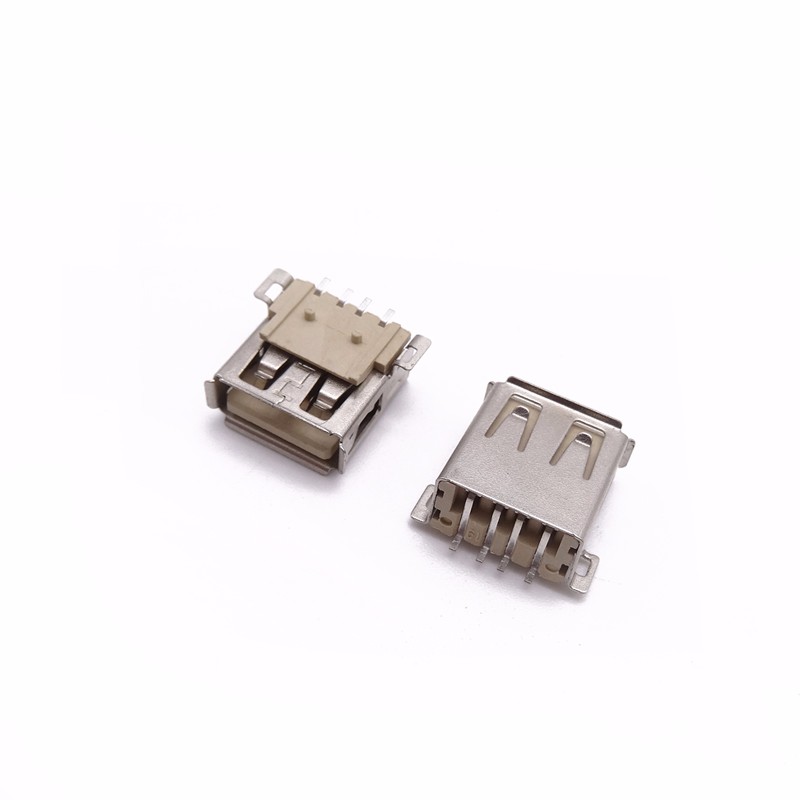 USB 2.0母座 13.7全贴母座 2脚贴片 1.01.2柱 LCP米黄胶芯 卷边