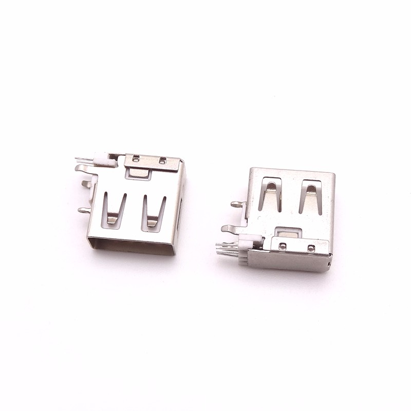 USB 2.0母座 13.7长侧插母座 弯脚O型插脚 直边带后盖