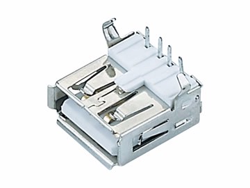 USB 2.0母座 13.714.0长 90度弯脚插板 卷边白胶