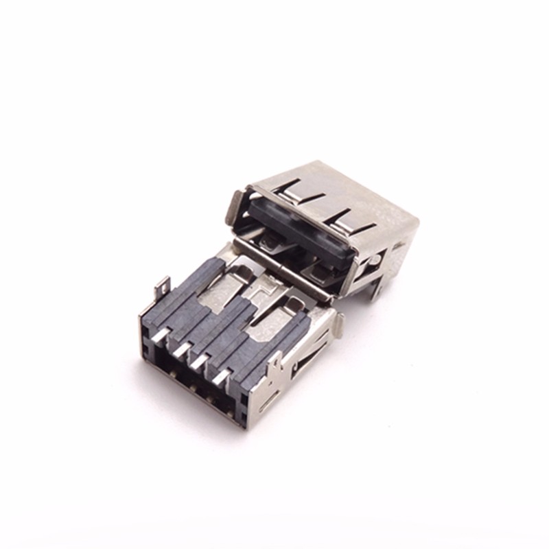 USB 2.0母座 90度13.7长 短脚带孔插板 针贴片 7.0H高 卷边黑胶