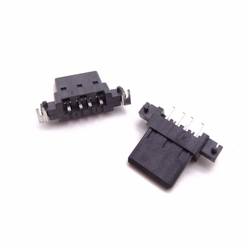 USB 2.0母座 AF90度沉板胶芯 带铁片脚 针贴片 无外壳