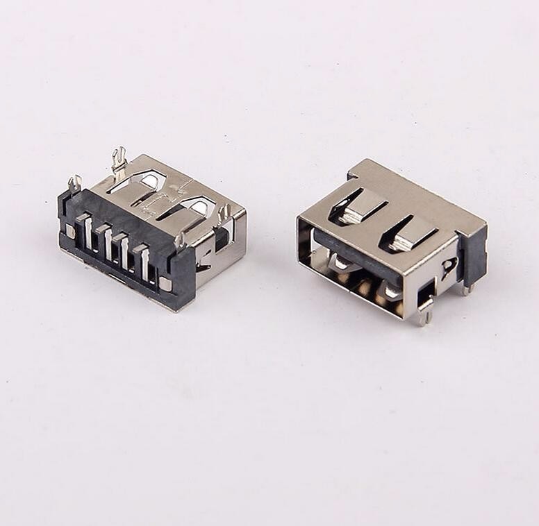 USB 2.0母座 短体10.6四脚插板 针贴片 5.7H直边