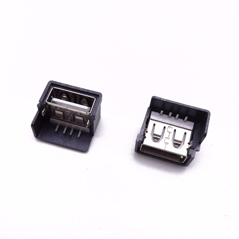 USB 2.0母座 三星短体10.0 前两脚插板直边 带黑壳